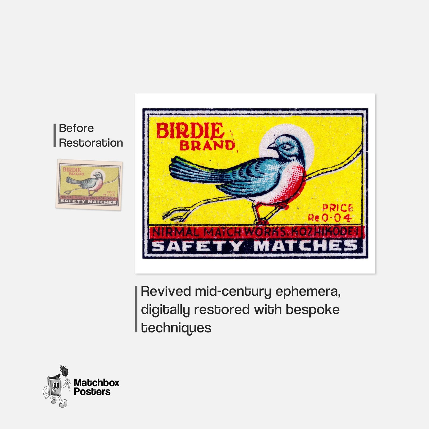 Red Chested Bird - vintage matchbox label print - framed wall art preview