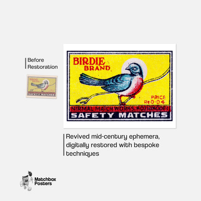 Red Chested Bird - vintage matchbox label print - framed wall art preview