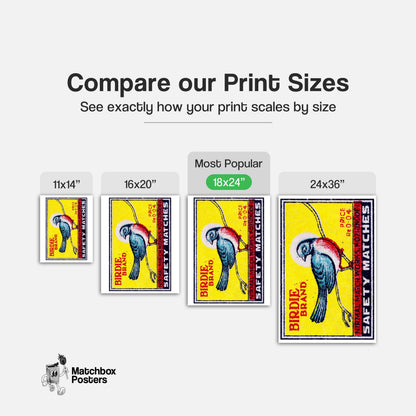 Red Chested Bird - vintage matchbox label print - gallery wall preview