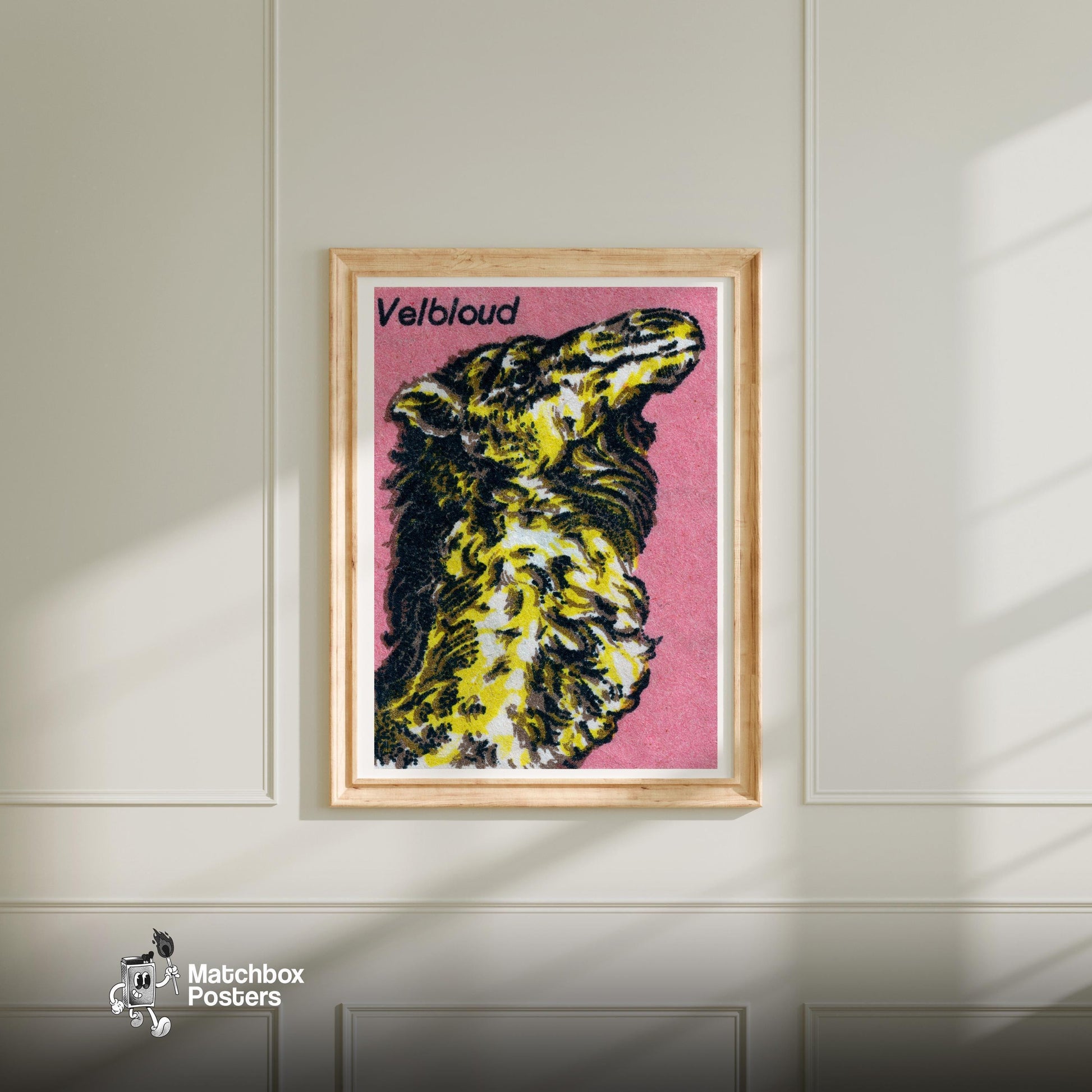 Camel Head - vintage matchbox label print - bedroom mockup