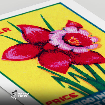 Red Tulip - vintage matchbox label print - close-up detail