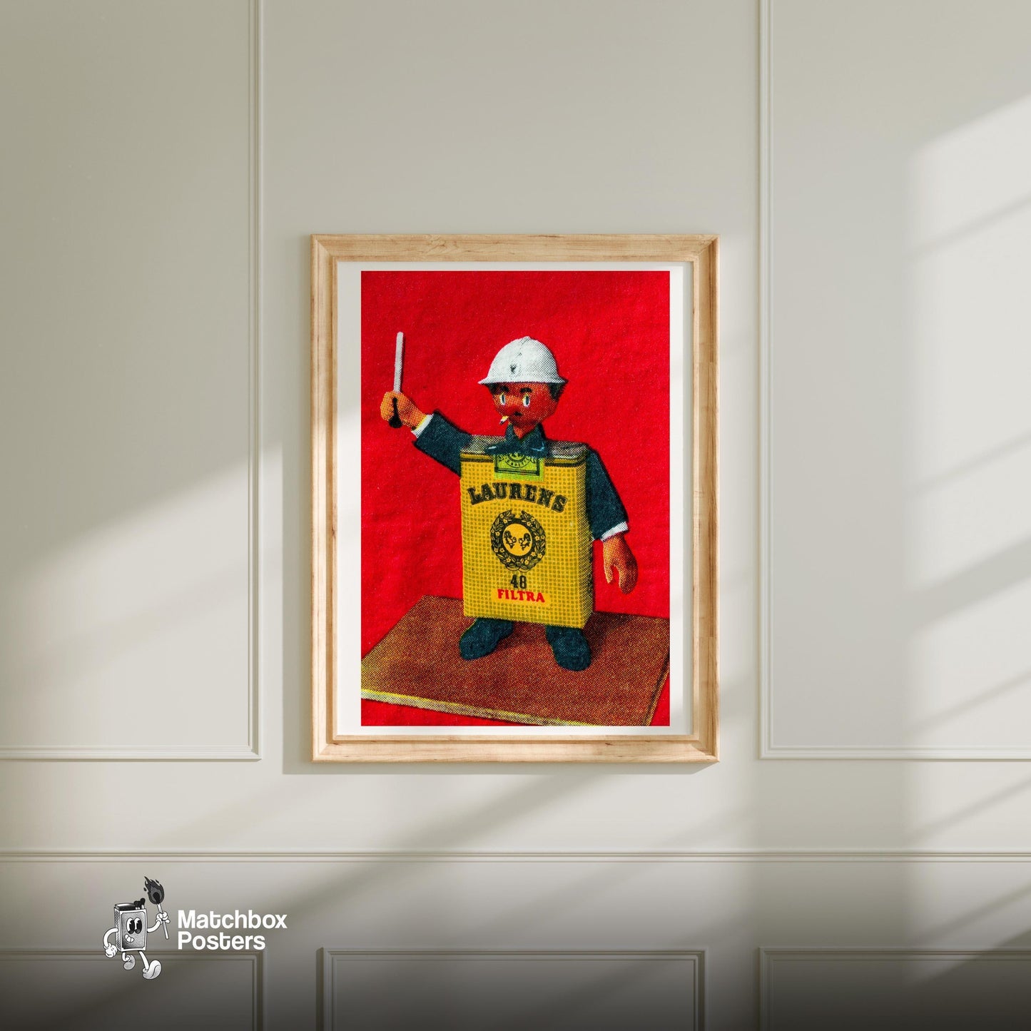 Cigarette Policeman - vintage matchbox label print - bedroom mockup