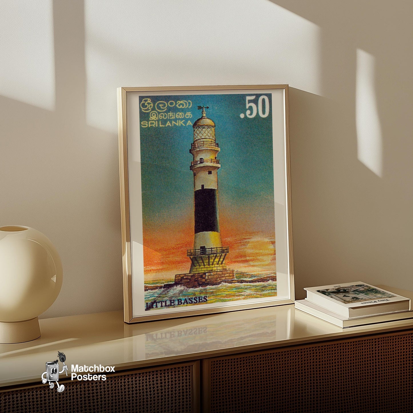 Lighthouse - vintage matchbox label print - size comparison