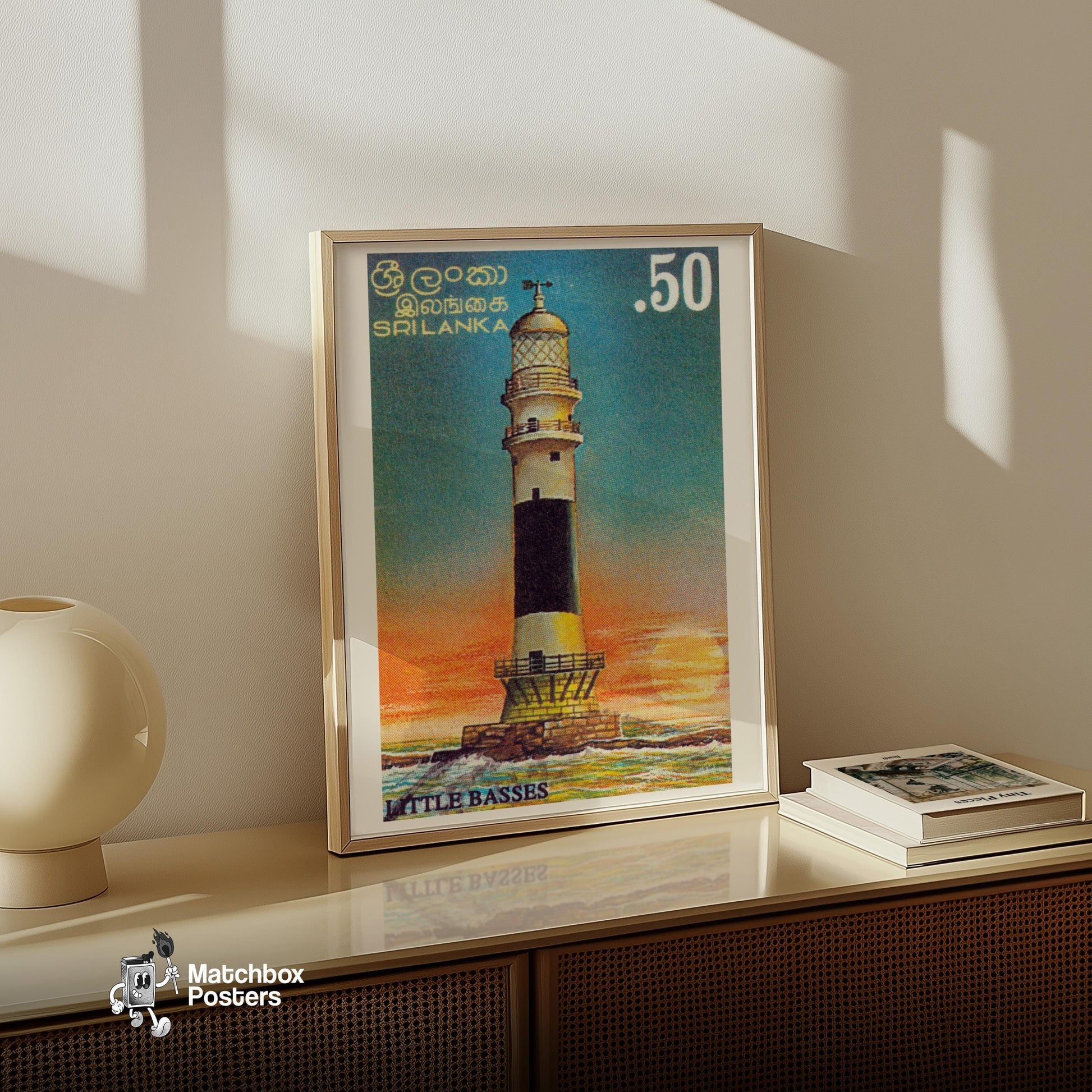 Lighthouse - vintage matchbox label print - size comparison