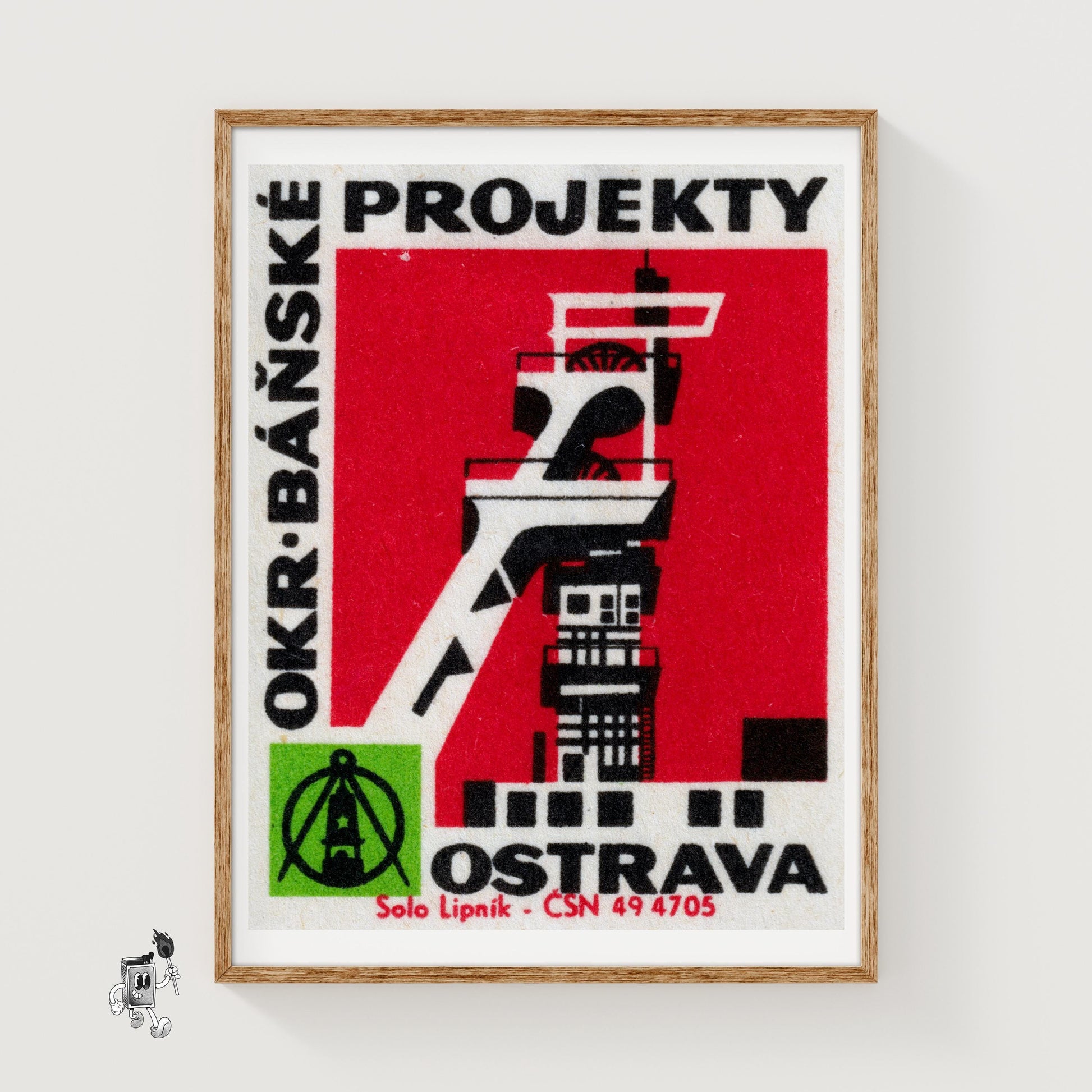 Stylized Industrial Building - vintage matchbox label print