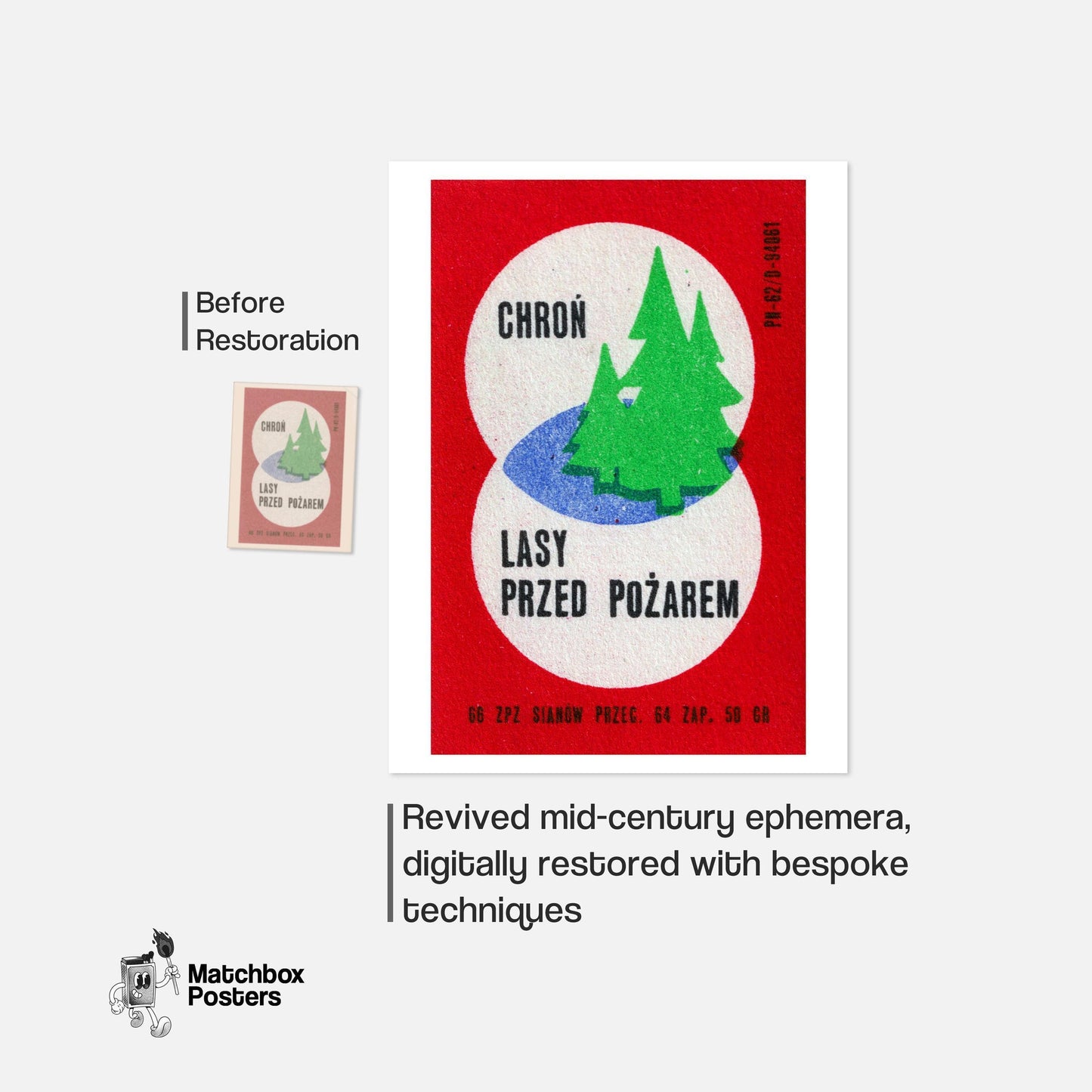Green Tree - vintage matchbox label print - framed wall art preview