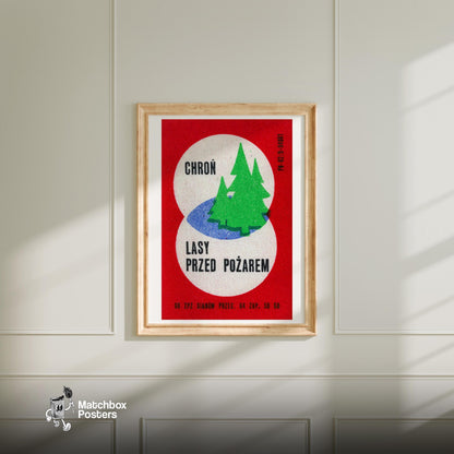 Green Tree - vintage matchbox label print - bedroom mockup