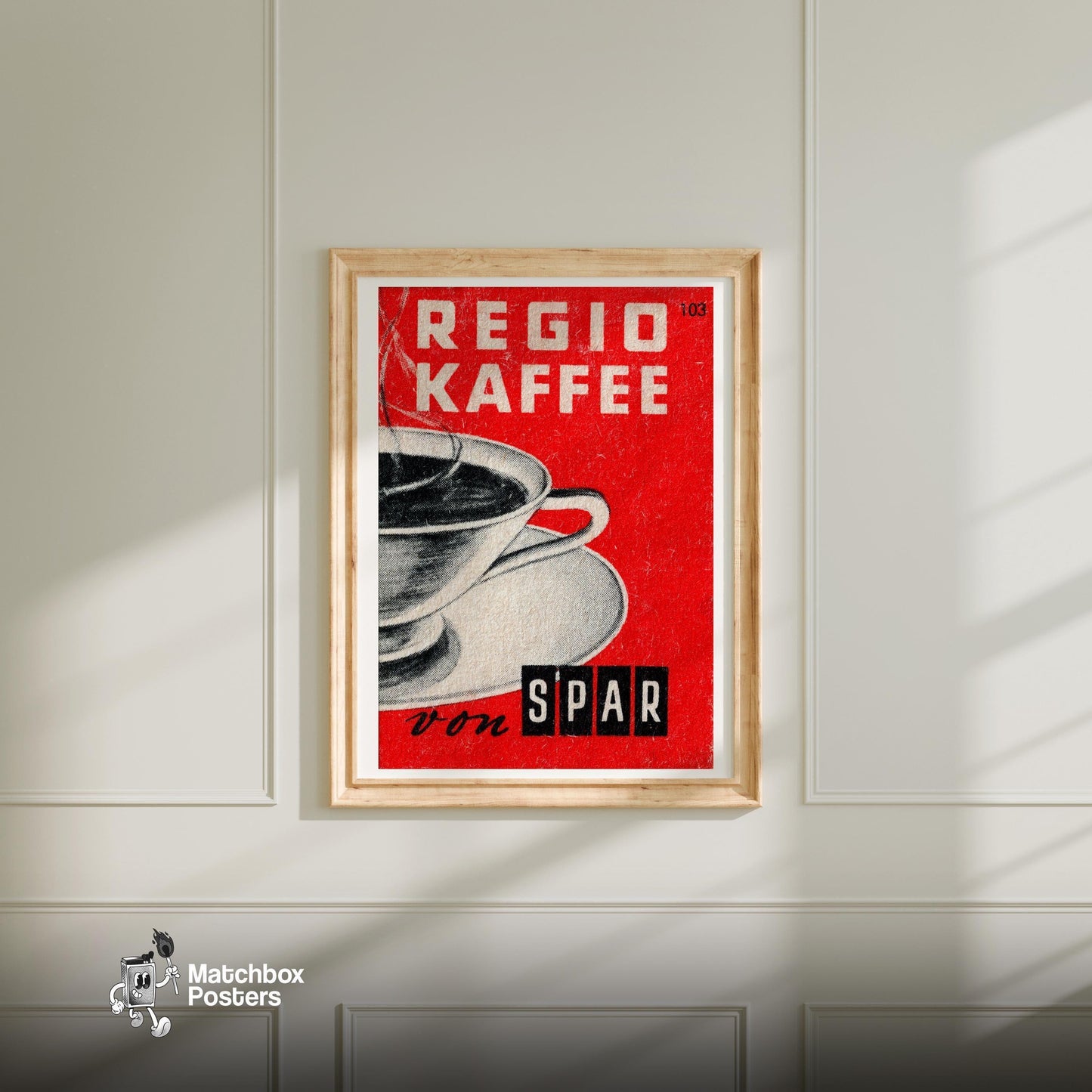 Coffee Cup - vintage matchbox label print - bedroom mockup