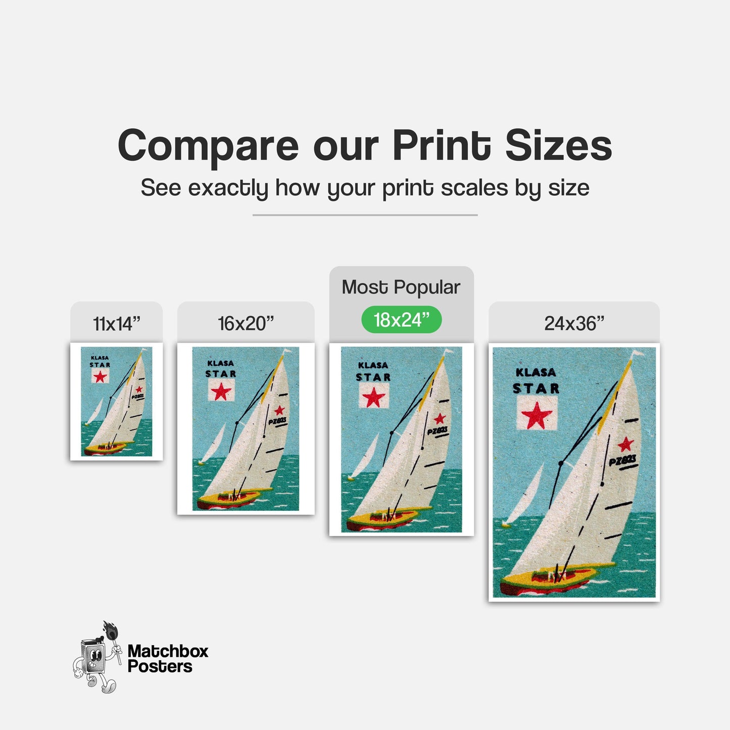 Sailboat with Red Star - vintage matchbox label print - gallery wall preview