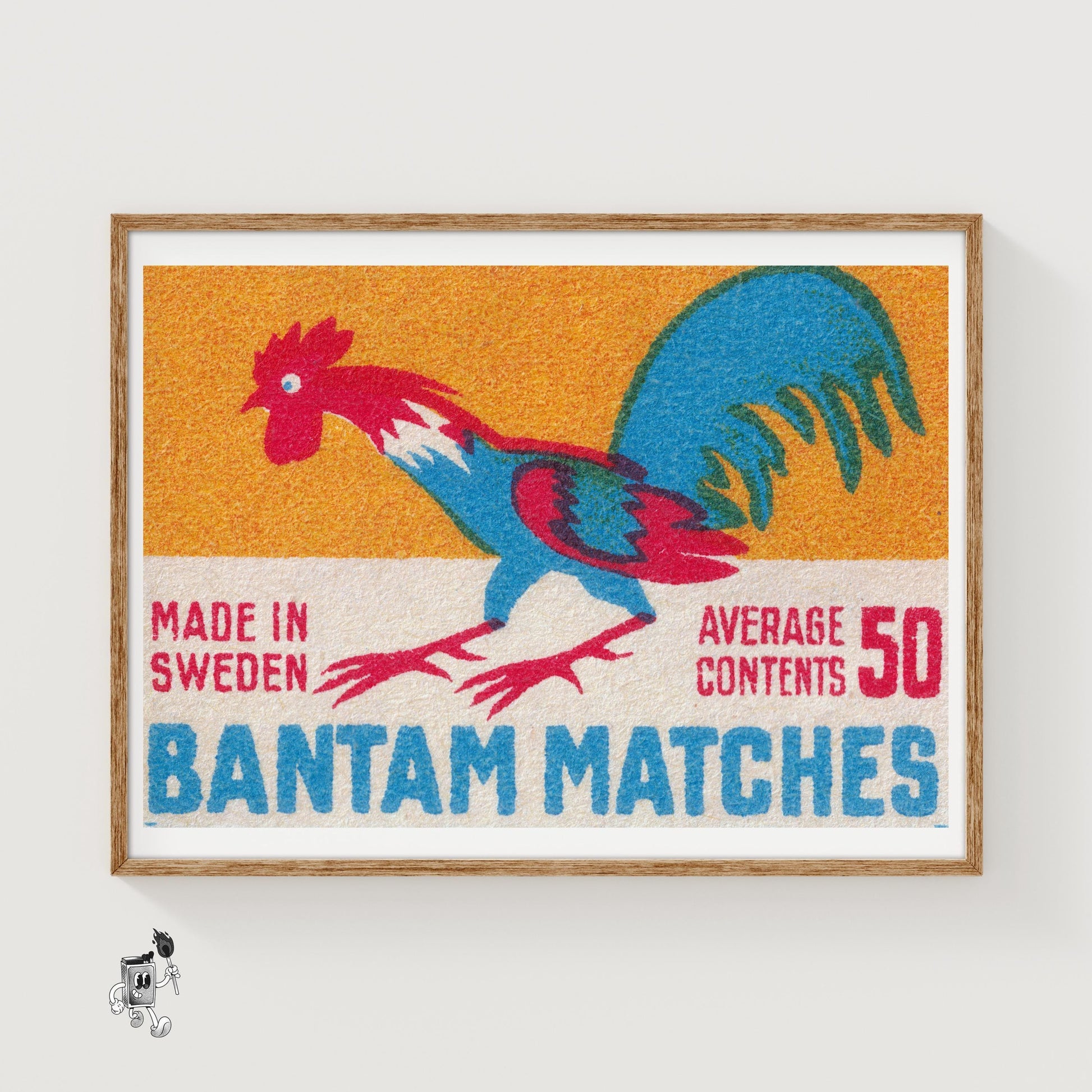 Colorful Rooster Illustration - vintage matchbox label print