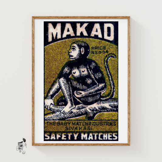 Monkey in Tree - vintage matchbox label print