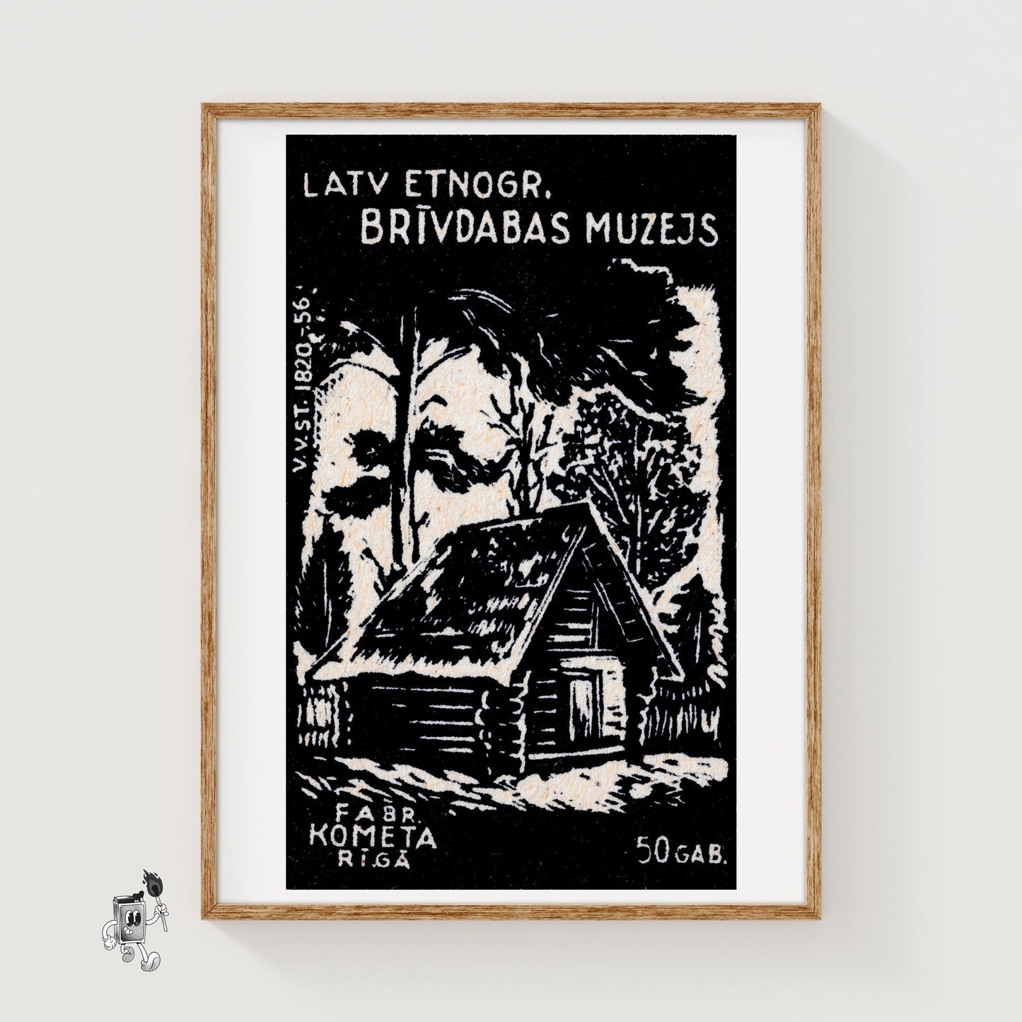 Black Log Cabin - vintage matchbox label print