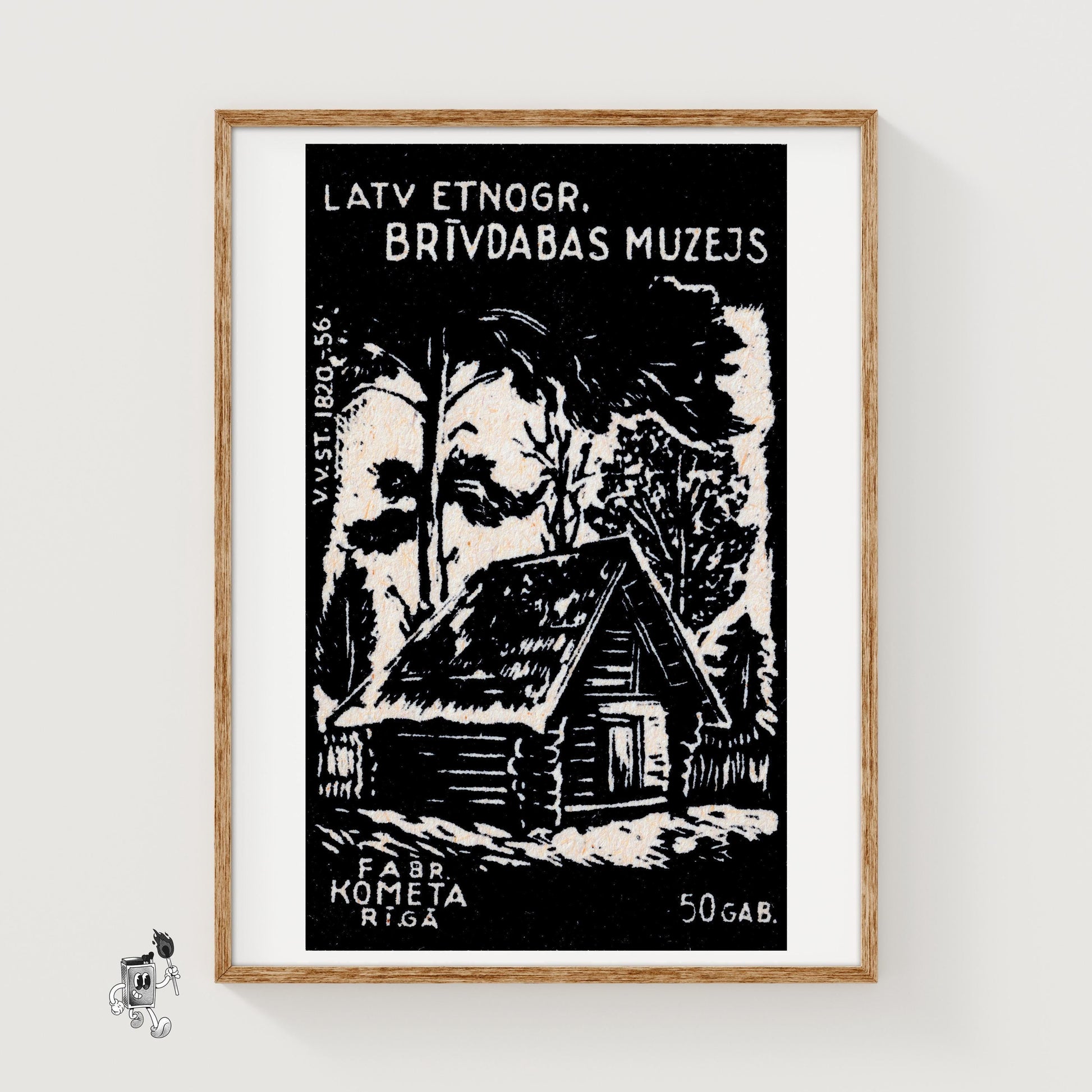 Black Log Cabin - vintage matchbox label print