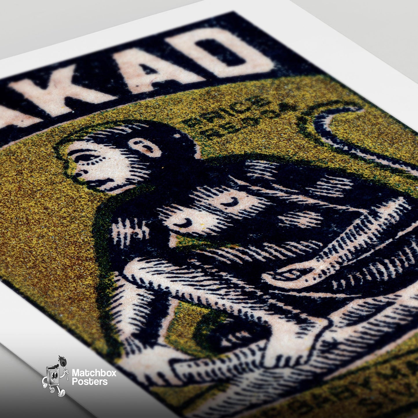 Monkey in Tree - vintage matchbox label print - close-up detail