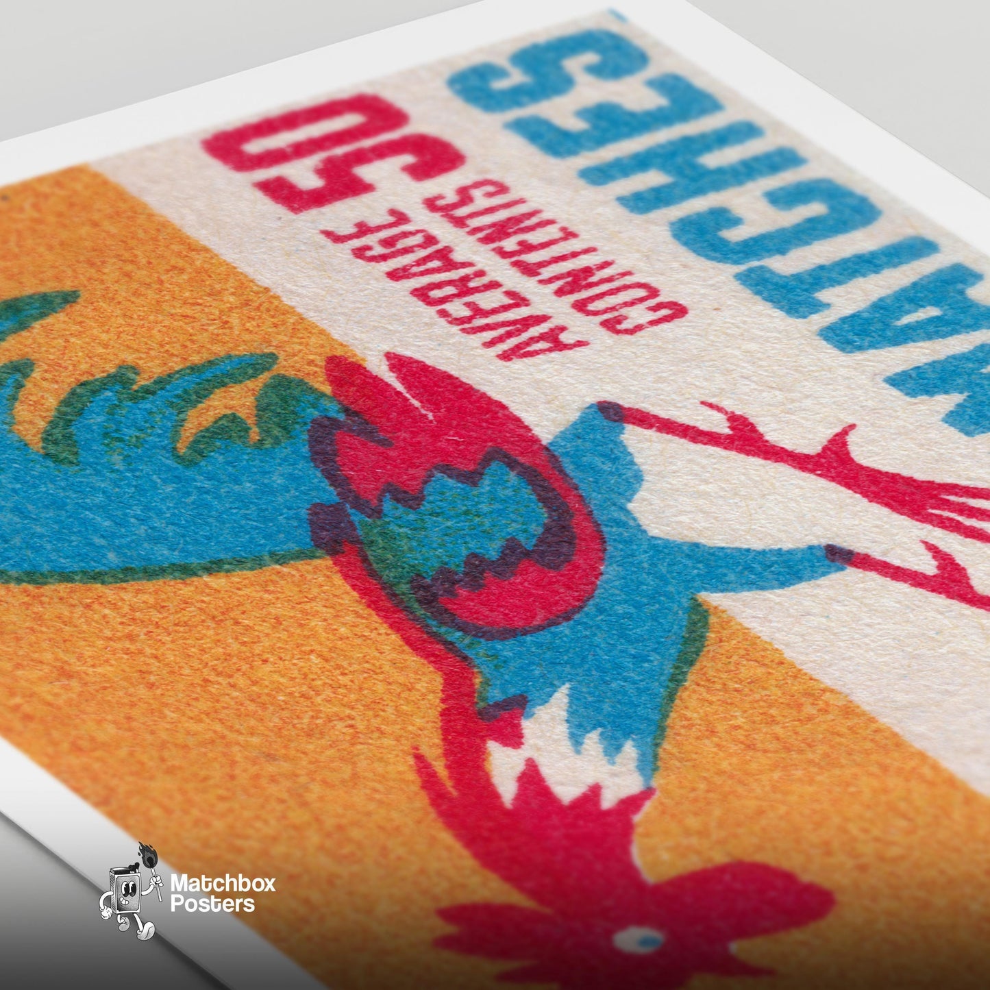 Colorful Rooster Illustration - vintage matchbox label print - close-up detail
