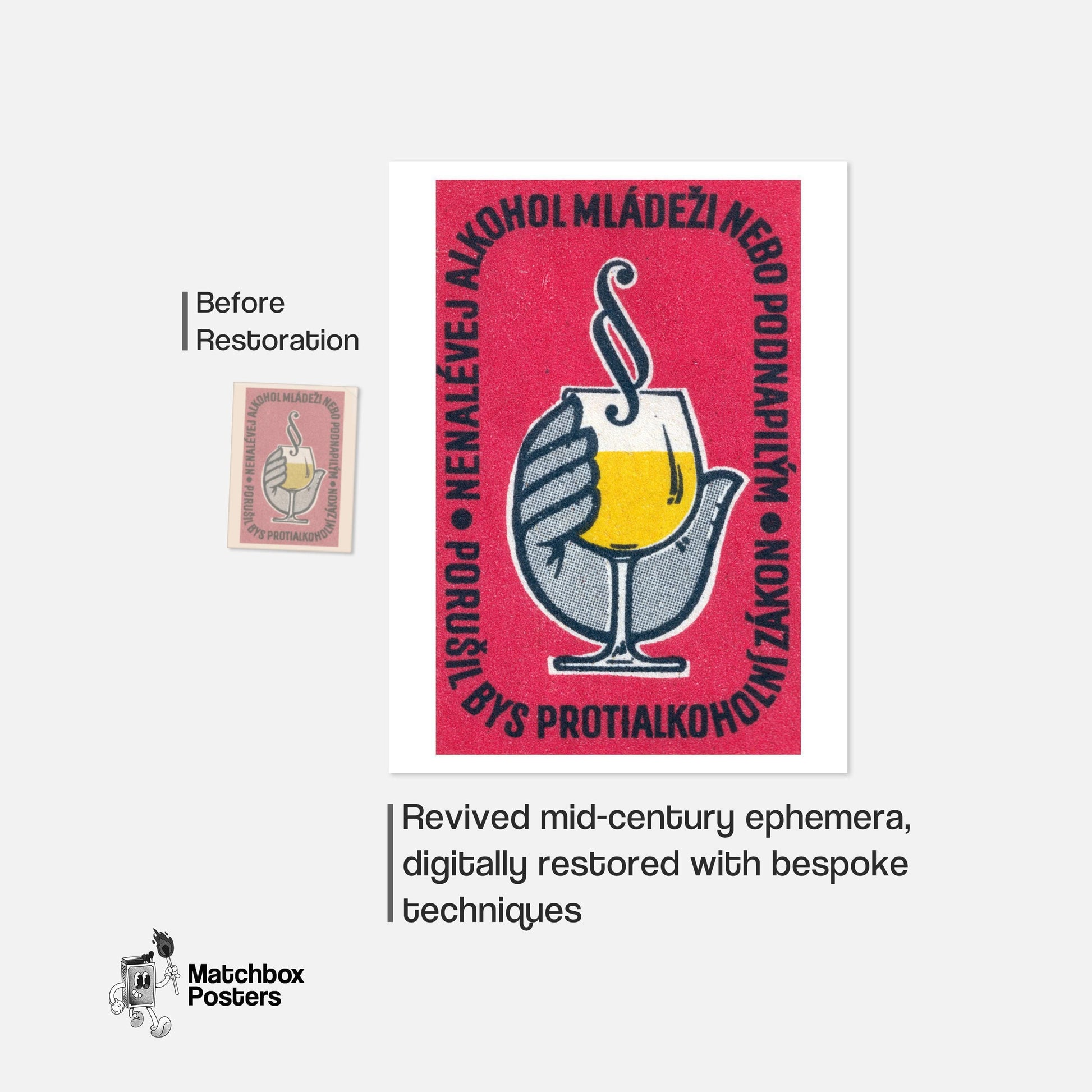 Glass of Wine - vintage matchbox label print - framed wall art preview