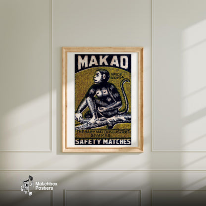 Monkey in Tree - vintage matchbox label print - bedroom mockup