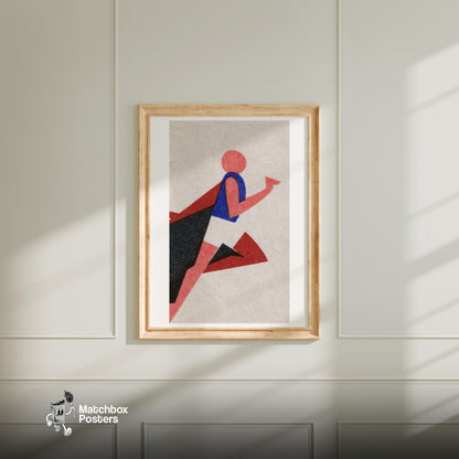 Abstract Figure Of A Runner - vintage matchbox label print - bedroom mockup