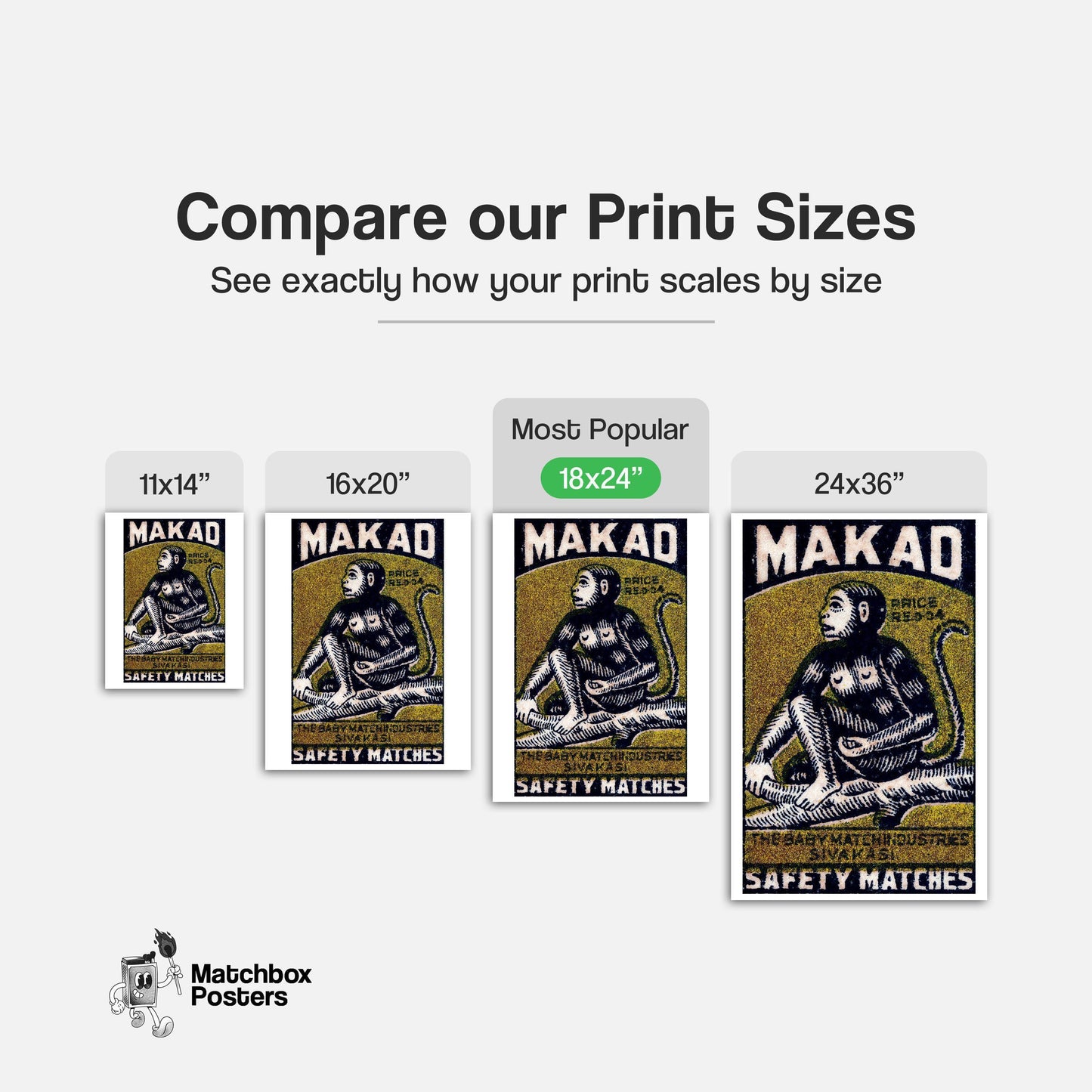 Monkey in Tree - vintage matchbox label print - gallery wall preview