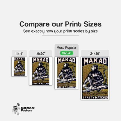 Monkey in Tree - vintage matchbox label print - gallery wall preview