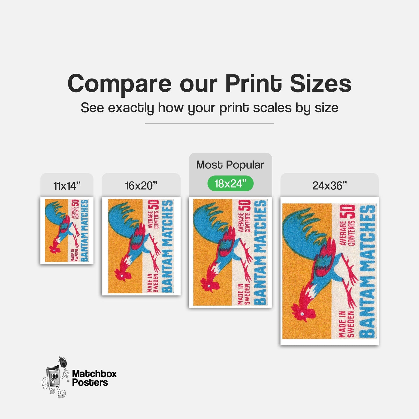Colorful Rooster Illustration - vintage matchbox label print - gallery wall preview