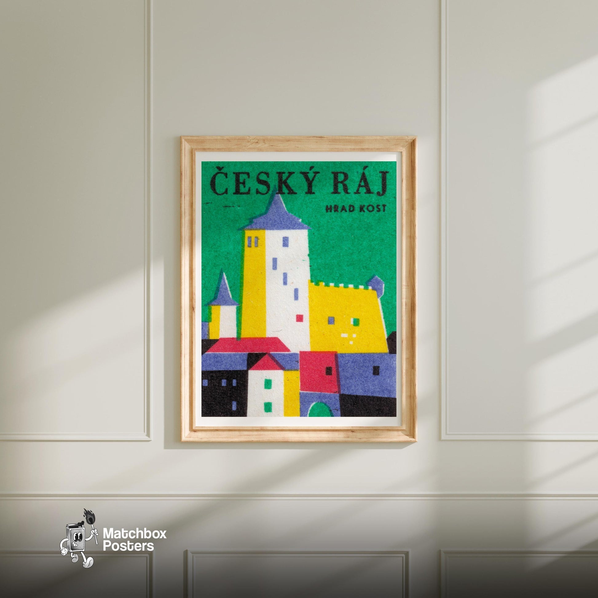 Castle - vintage matchbox label print - bedroom mockup
