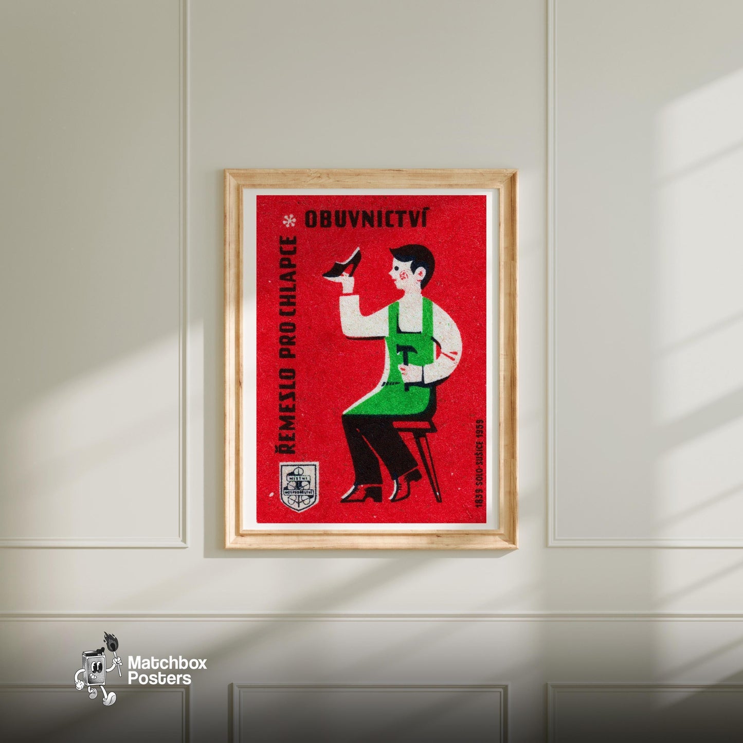 Shoe Maker - vintage matchbox label print - bedroom mockup