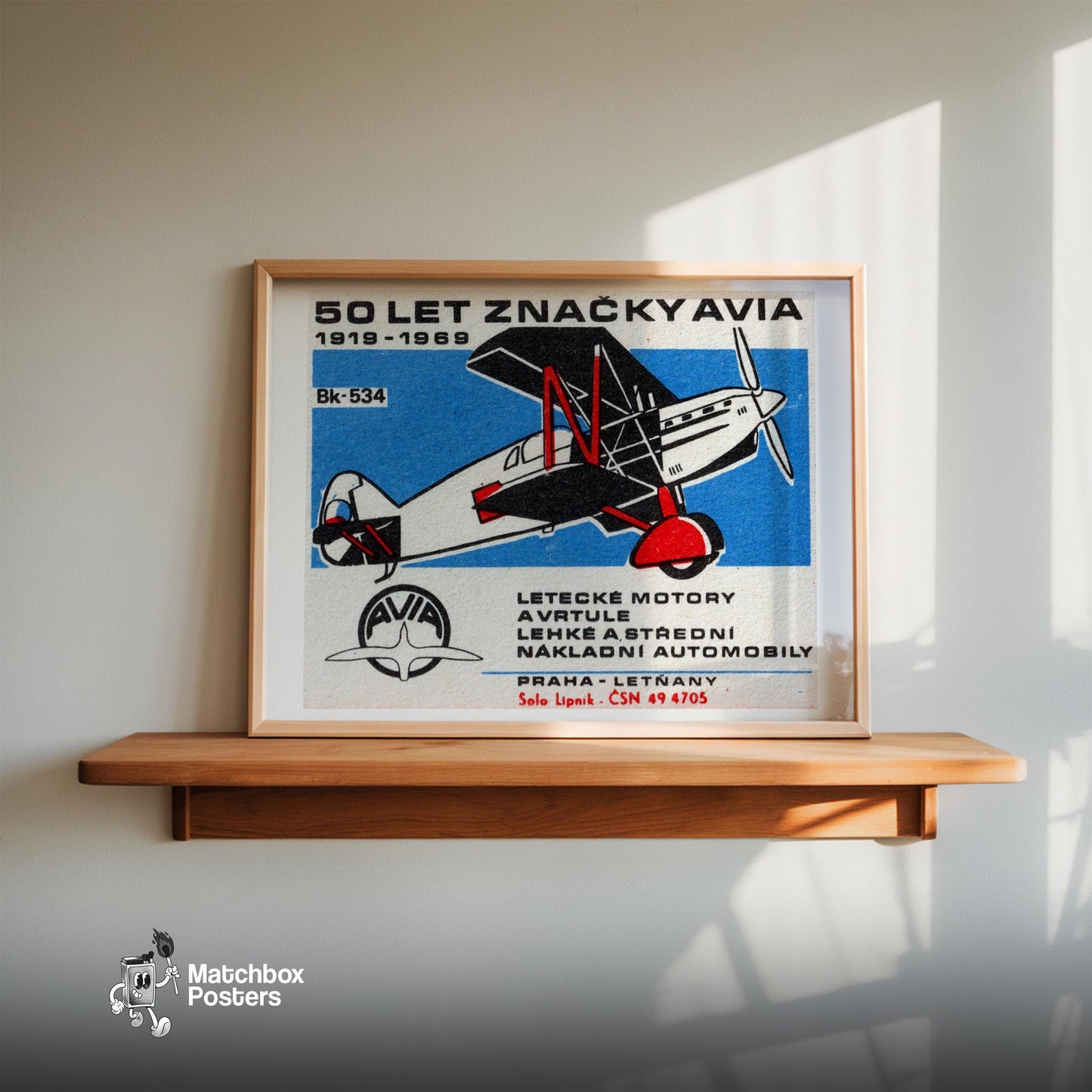 Vintage Biplane - vintage matchbox label print - size comparison