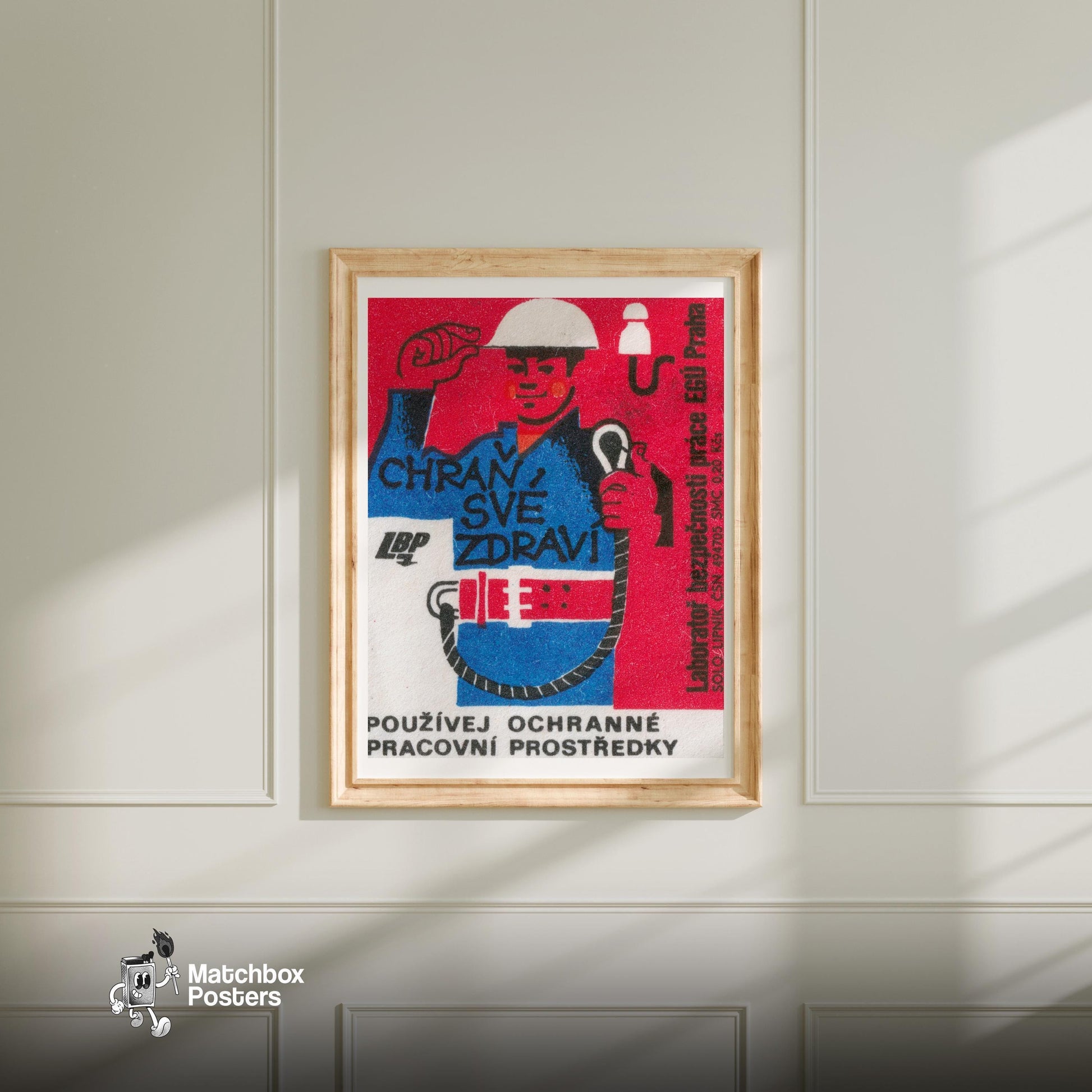 Worker Safety - vintage matchbox label print - bedroom mockup