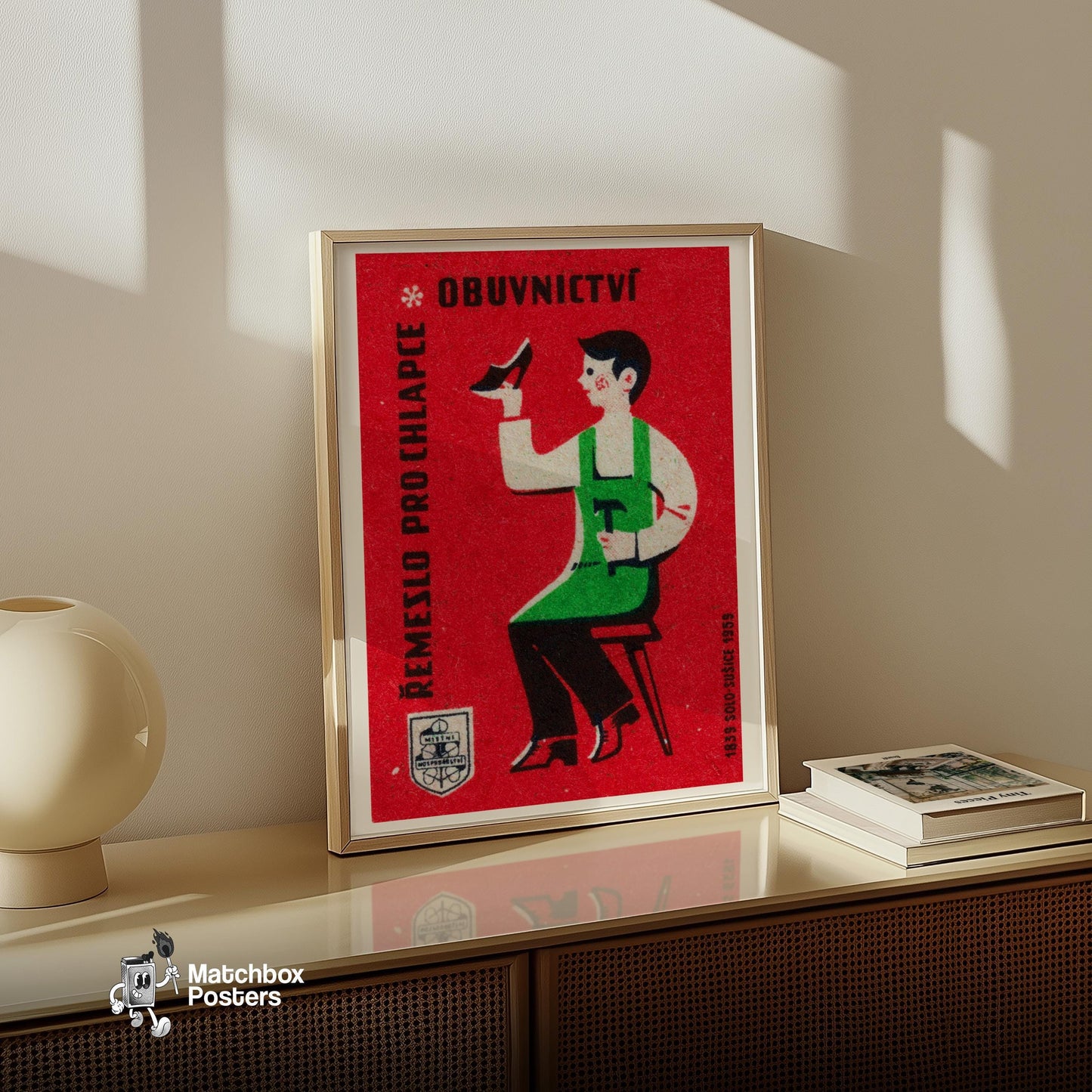 Shoe Maker - vintage matchbox label print - size comparison