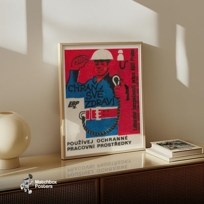 Worker Safety - vintage matchbox label print - size comparison