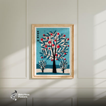 Stylized Tree - vintage matchbox label print - bedroom mockup