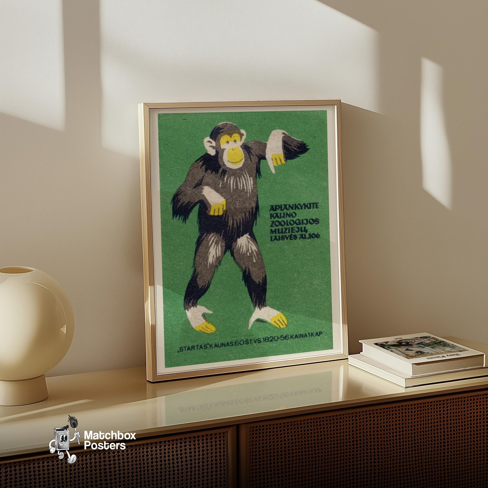 Chimpanzee - vintage matchbox label print - size comparison