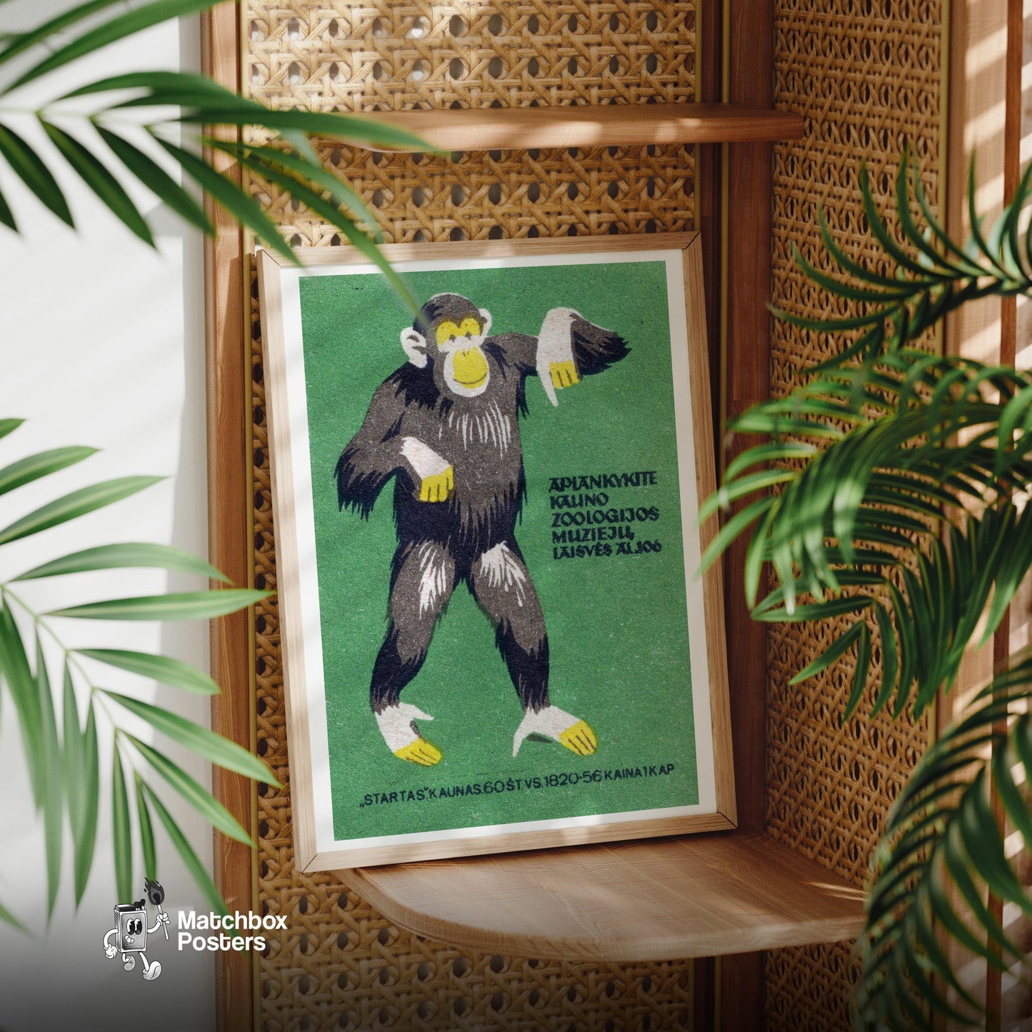 Chimpanzee - vintage matchbox label print - office wall