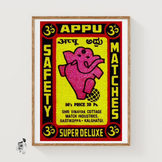 Pink Ganesha - vintage matchbox label print