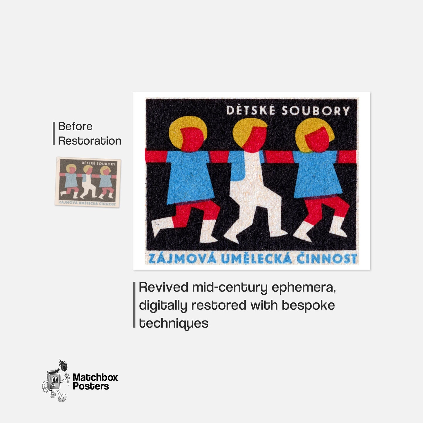 Children Dancing - vintage matchbox label print - framed wall art preview