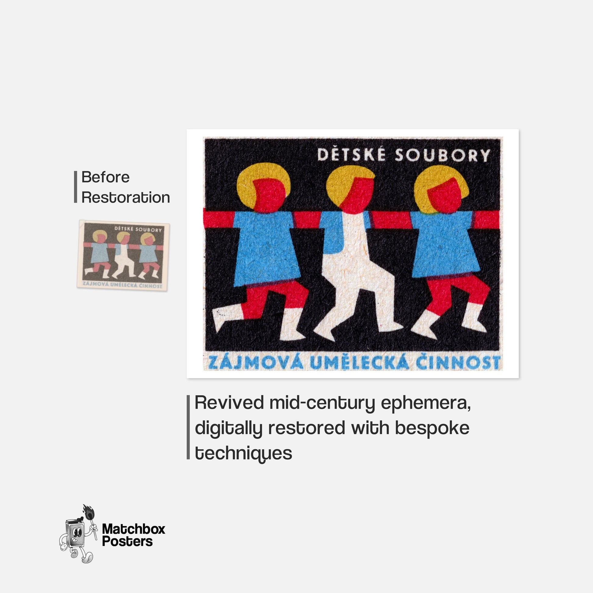 Children Dancing - vintage matchbox label print - framed wall art preview