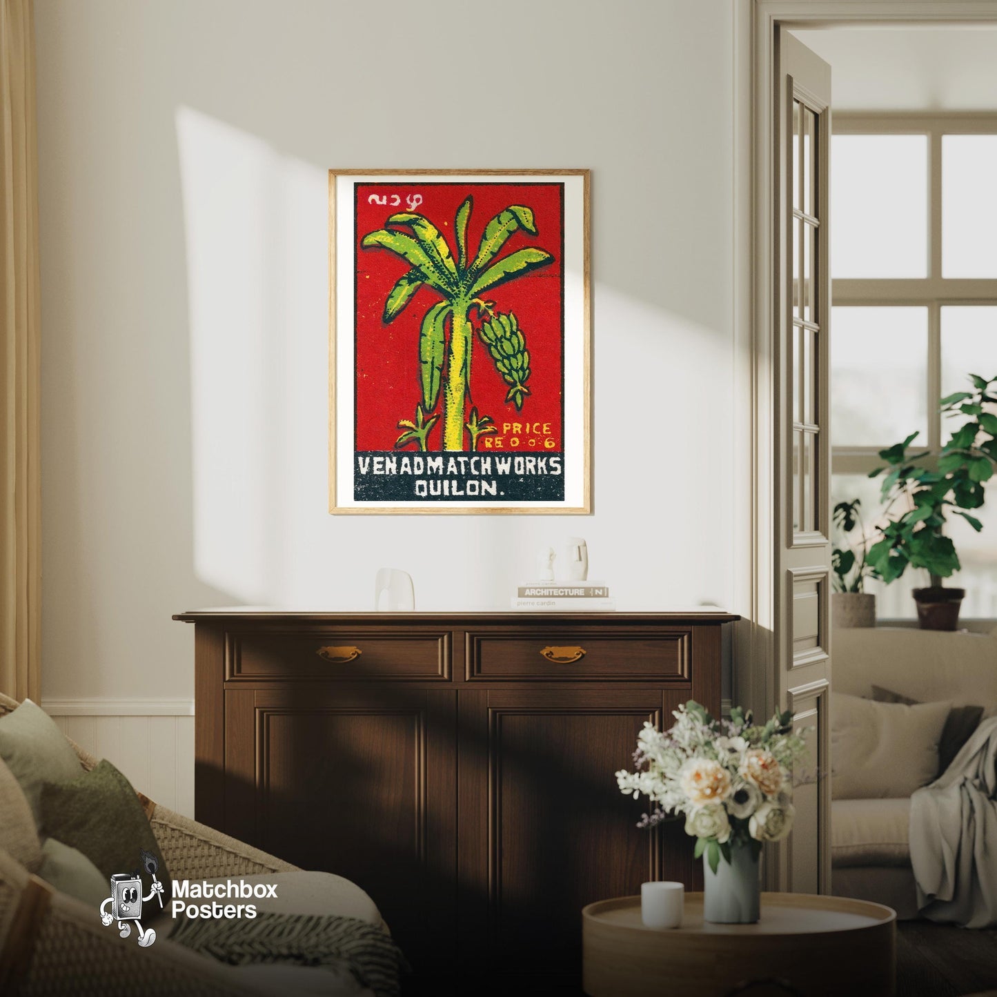 Banana Tree - vintage matchbox label print - living room mockup