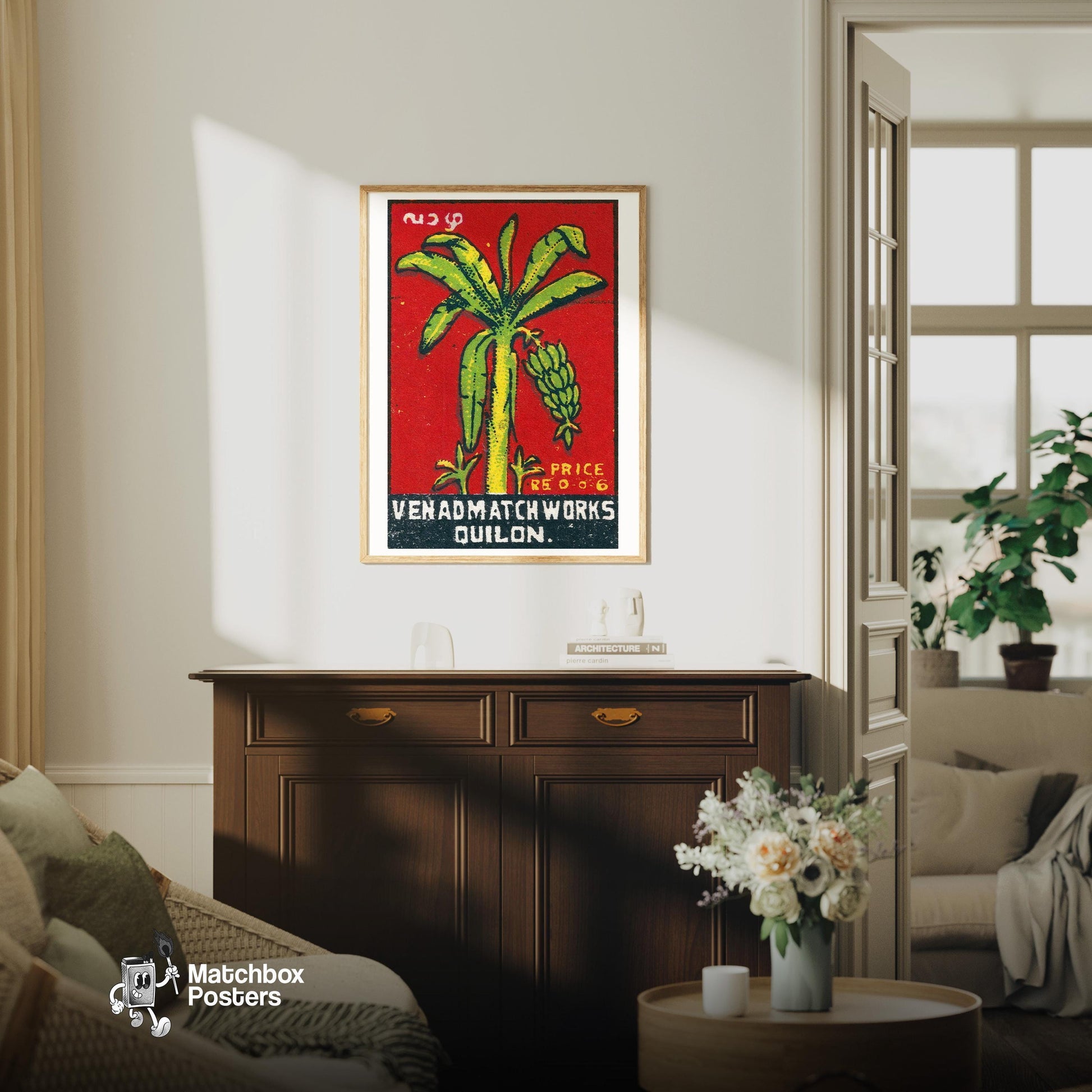 Banana Tree - vintage matchbox label print - living room mockup