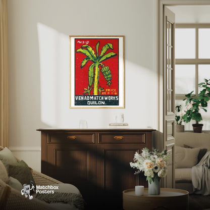 Banana Tree - vintage matchbox label print - living room mockup