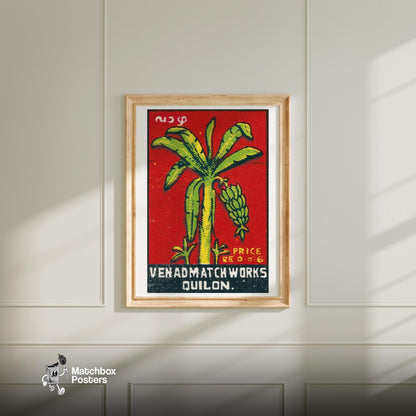 Banana Tree - vintage matchbox label print - bedroom mockup