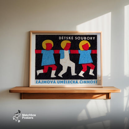 Children Dancing - vintage matchbox label print - size comparison