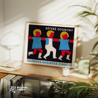 Children Dancing - vintage matchbox label print - office wall