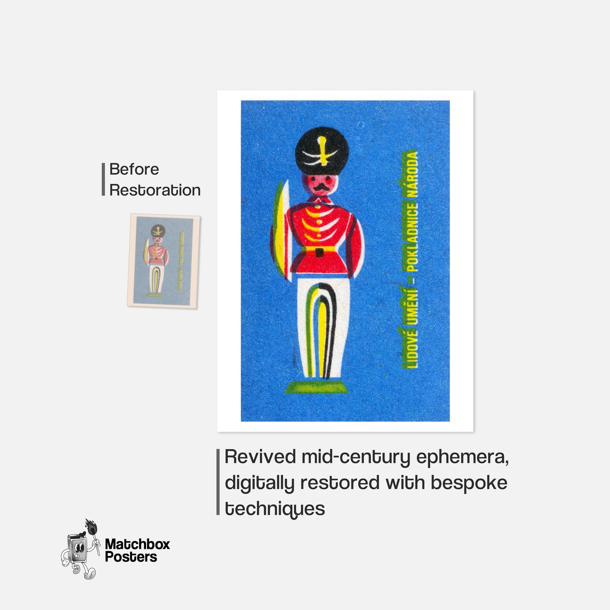 Stylized Soldier - vintage matchbox label print - framed wall art preview