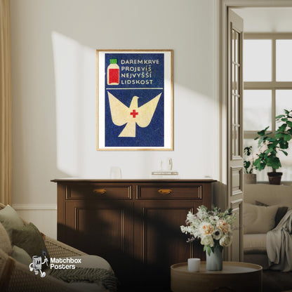 Dove Czechoslovakia Mid-Century Matchbox Label - vintage matchbox label print - living room mockup