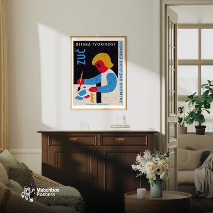 Girl Painting - vintage matchbox label print - living room mockup