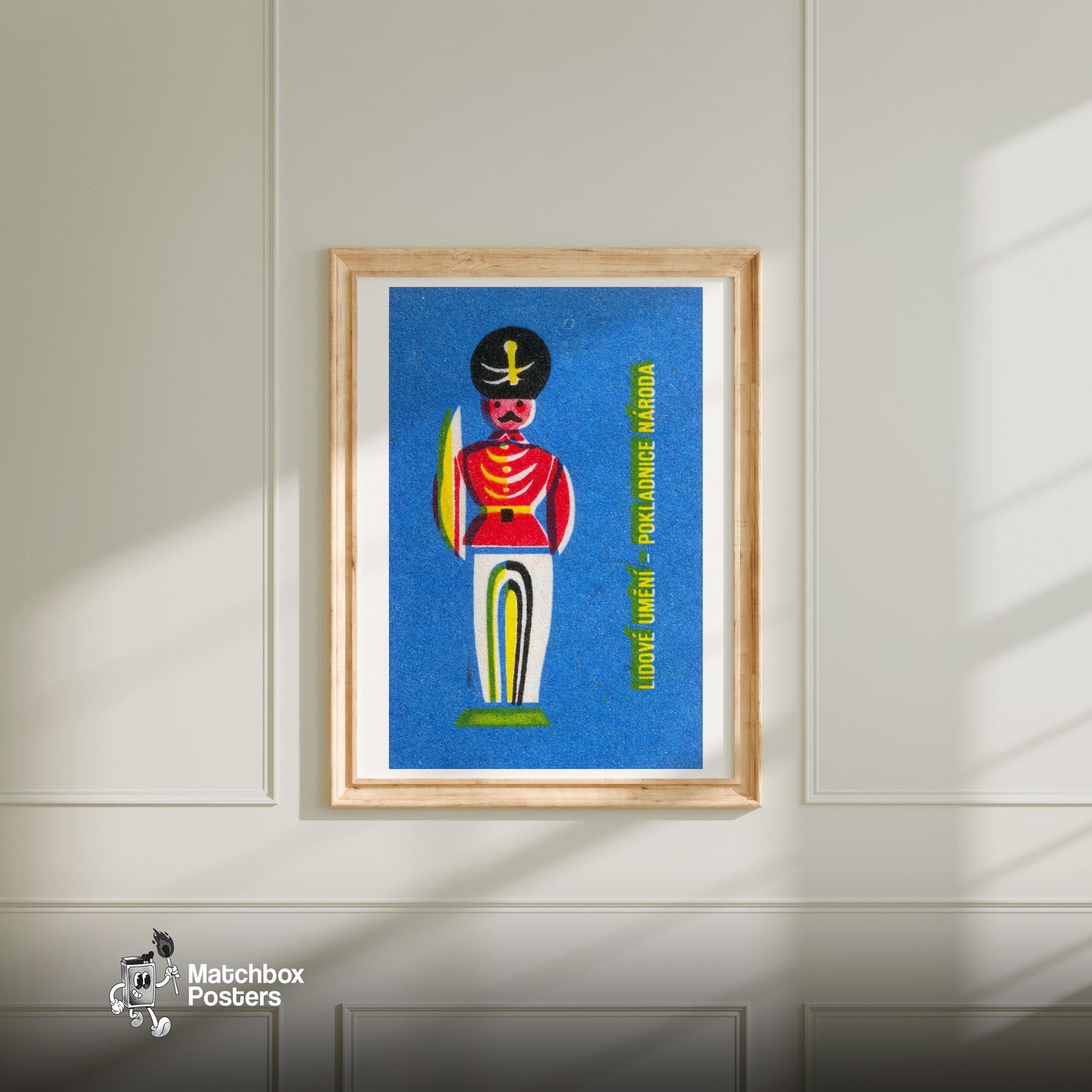 Stylized Soldier - vintage matchbox label print - bedroom mockup