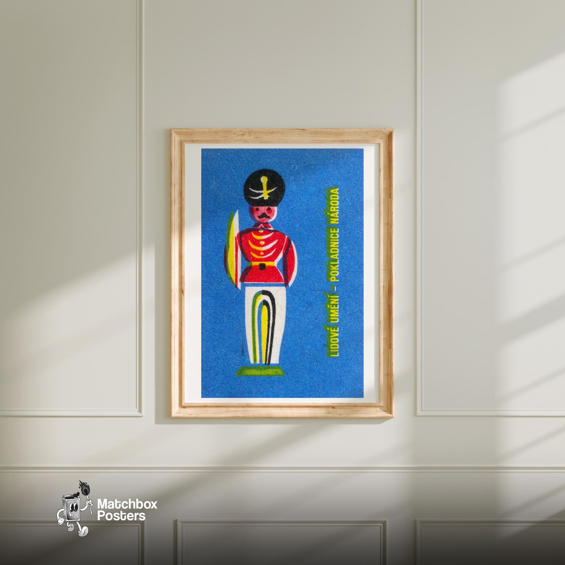 Stylized Soldier - vintage matchbox label print - bedroom mockup
