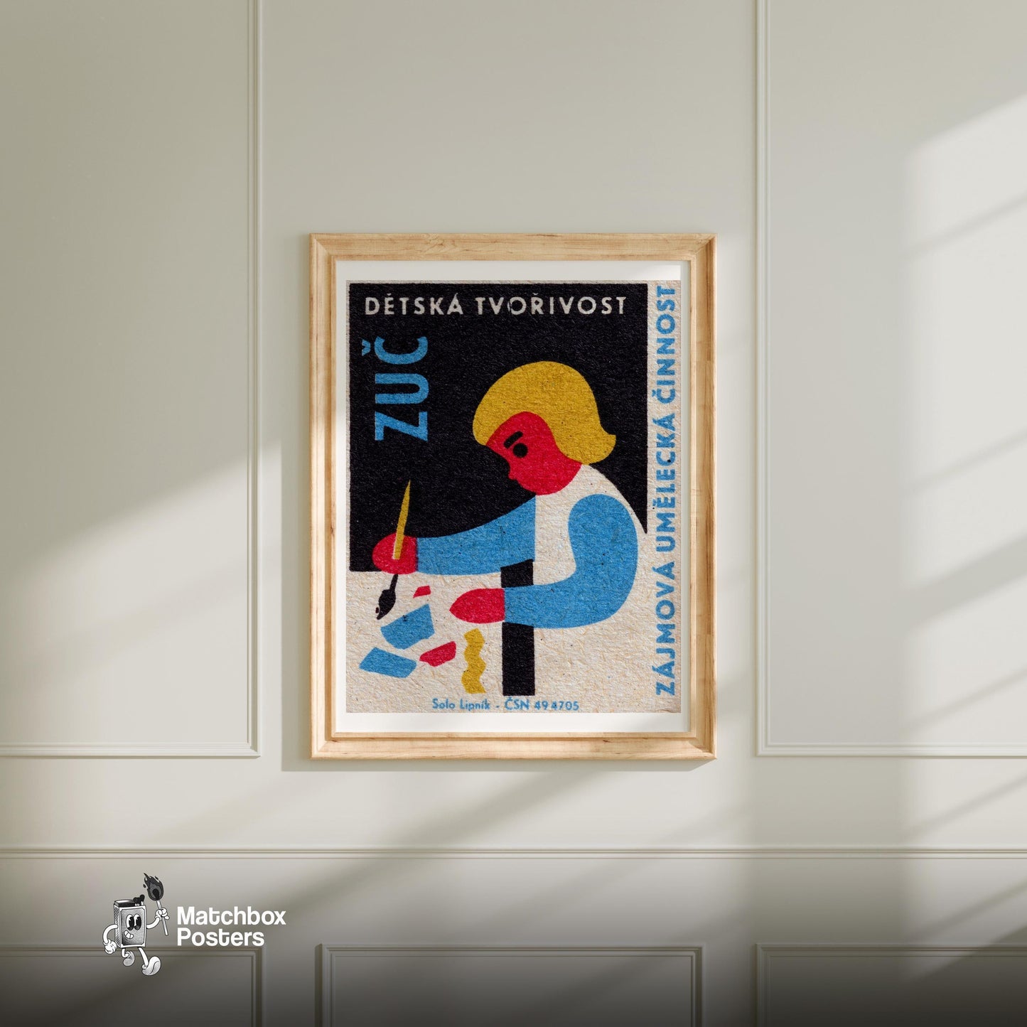Girl Painting - vintage matchbox label print - bedroom mockup