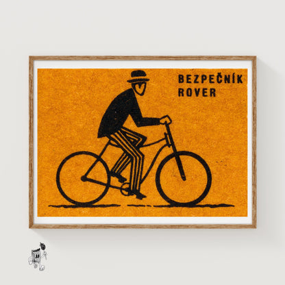 Cyclist - vintage matchbox label print